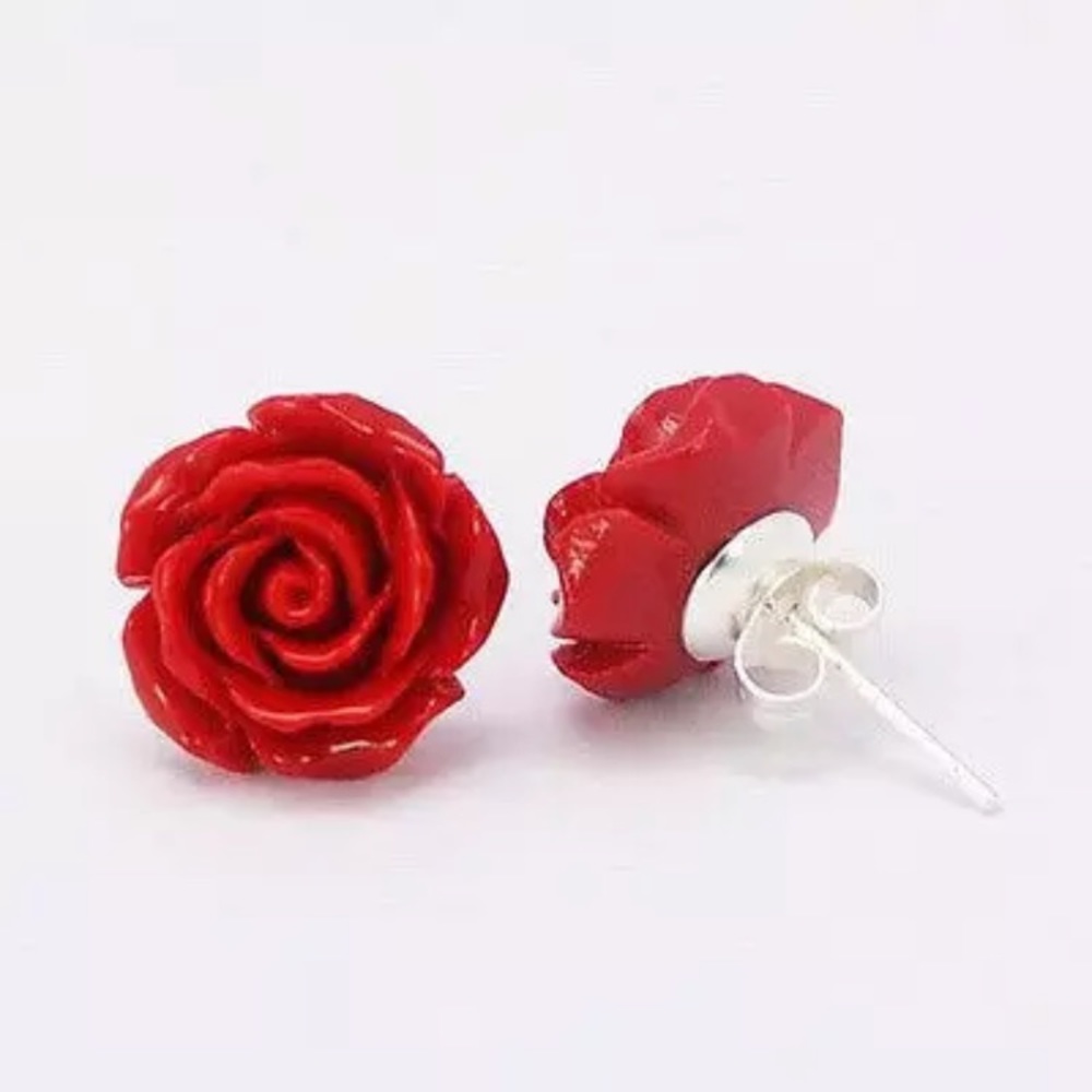 New! Red Rose Stud Earrings - Picture 5 of 8